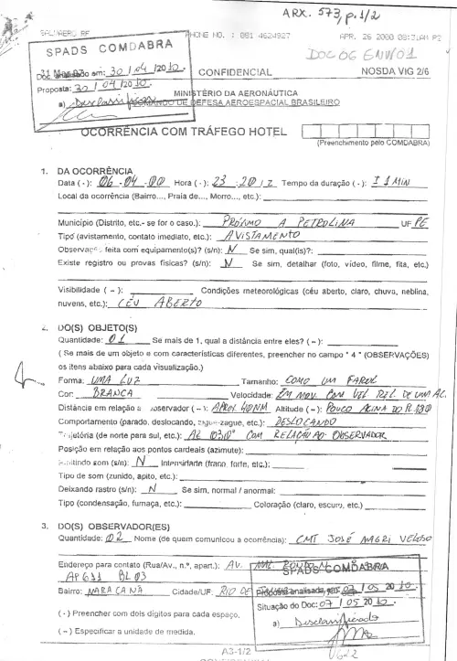 First page of BrazilianUFOFiles - BR AN BSB ARX 573