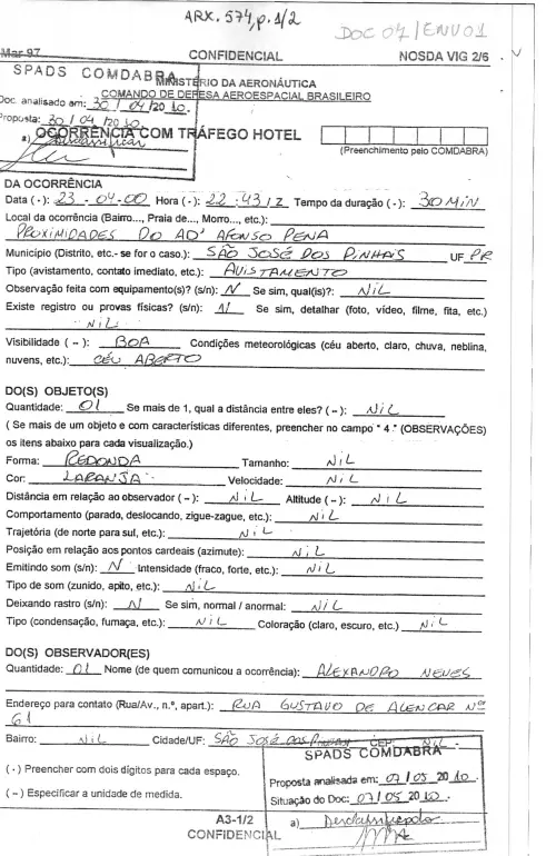 First page of BrazilianUFOFiles - BR AN BSB ARX 574