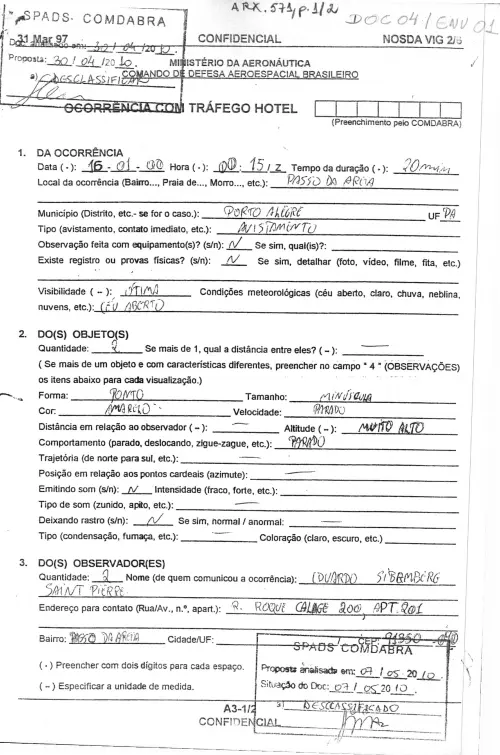 First page of BrazilianUFOFiles - BR AN BSB ARX 571