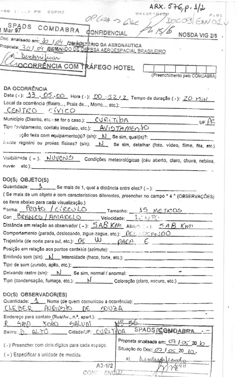First page of BrazilianUFOFiles - BR AN BSB ARX 576