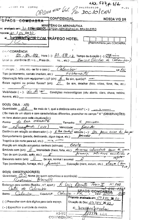First page of BrazilianUFOFiles - BR AN BSB ARX 577