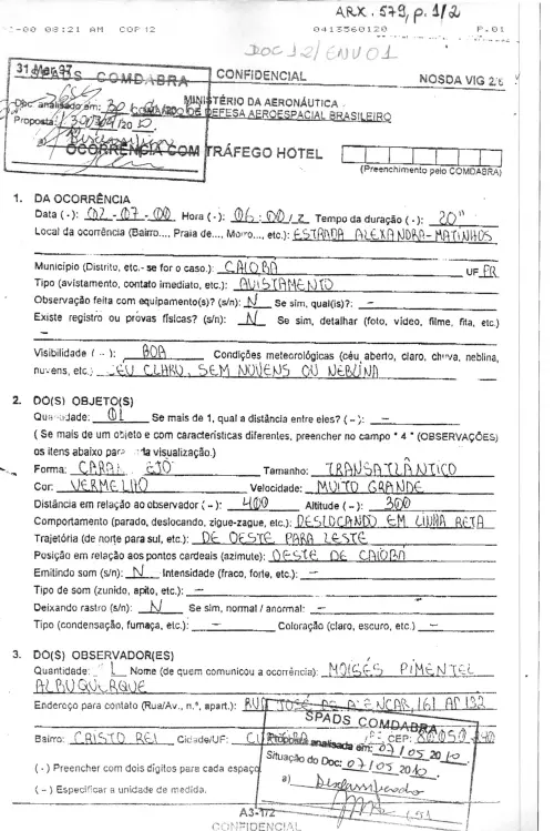 First page of BrazilianUFOFiles - BR AN BSB ARX 579