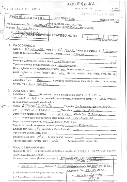 First page of BrazilianUFOFiles - BR AN BSB ARX 575