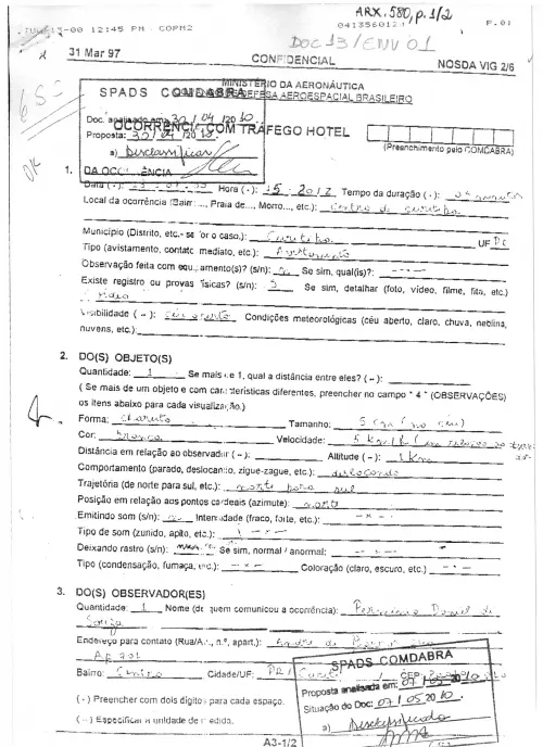 First page of BrazilianUFOFiles - BR AN BSB ARX 580