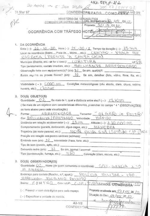 First page of BrazilianUFOFiles - BR AN BSB ARX 584