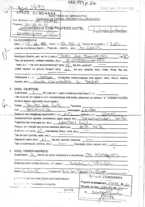 First page of BrazilianUFOFiles - BR AN BSB ARX 587