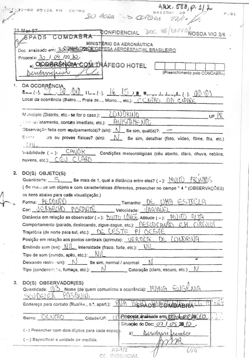 First page of BrazilianUFOFiles - BR AN BSB ARX 583