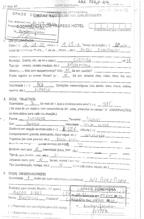 First page of BrazilianUFOFiles - BR AN BSB ARX 582