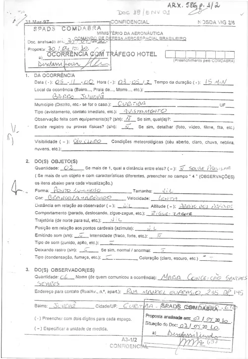 First page of BrazilianUFOFiles - BR AN BSB ARX 586