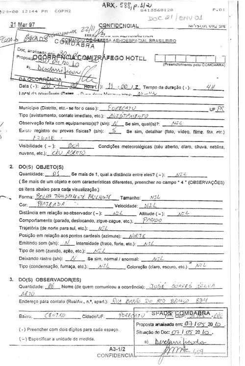 First page of BrazilianUFOFiles - BR AN BSB ARX 588