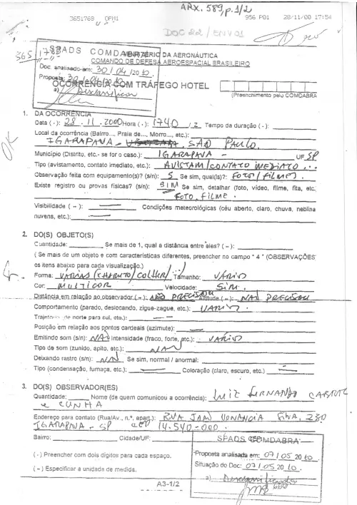 First page of BrazilianUFOFiles - BR AN BSB ARX 589