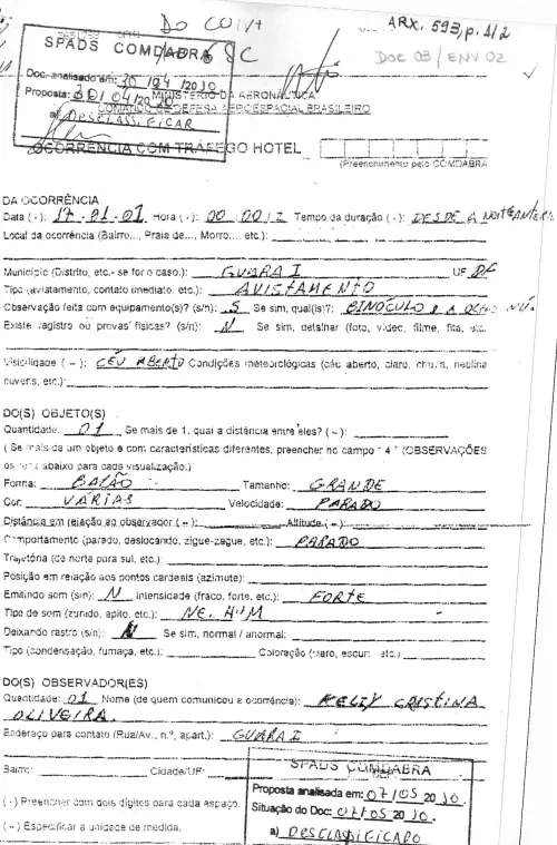 First page of BrazilianUFOFiles - BR AN BSB ARX 593