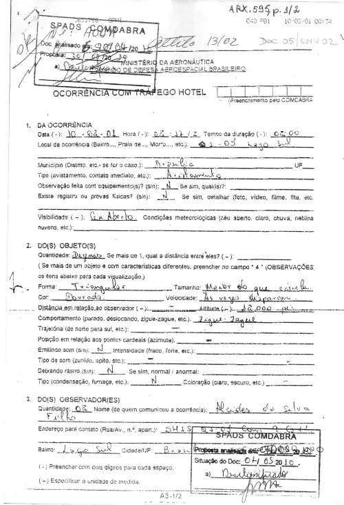 First page of BrazilianUFOFiles - BR AN BSB ARX 595