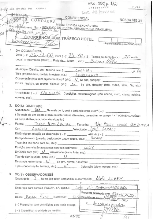 First page of BrazilianUFOFiles - BR AN BSB ARX 590