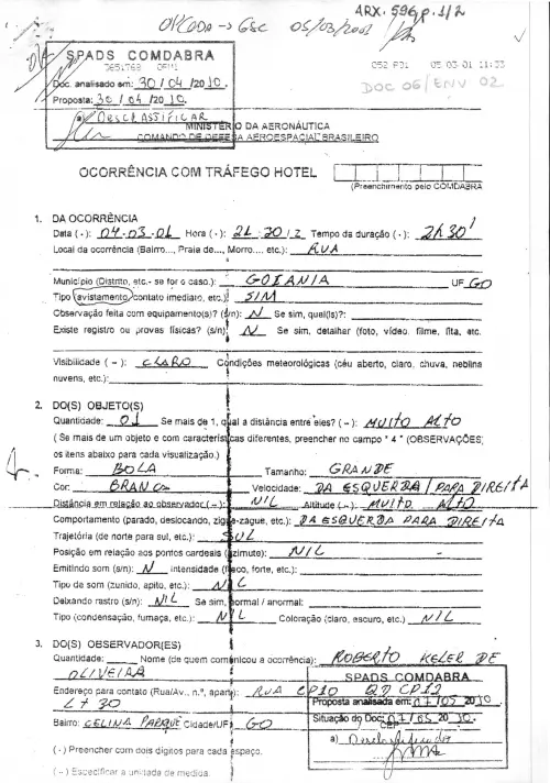 First page of BrazilianUFOFiles - BR AN BSB ARX 596