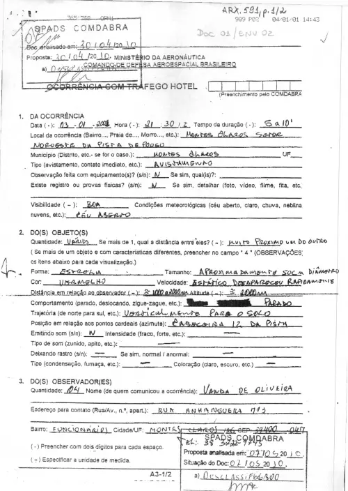 First page of BrazilianUFOFiles - BR AN BSB ARX 591