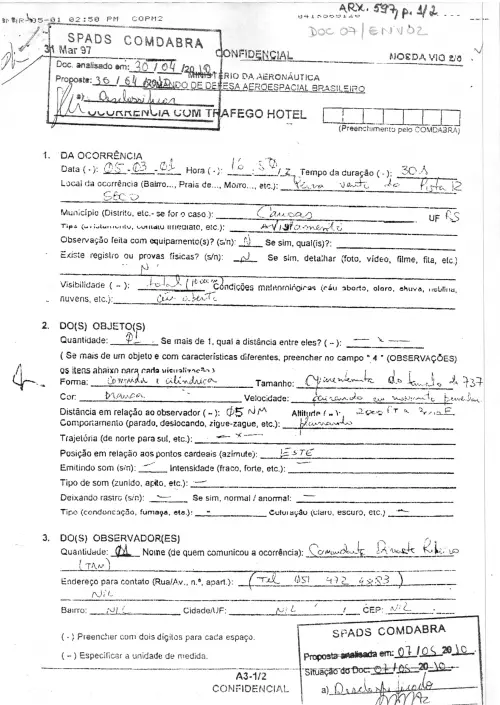 First page of BrazilianUFOFiles - BR AN BSB ARX 597