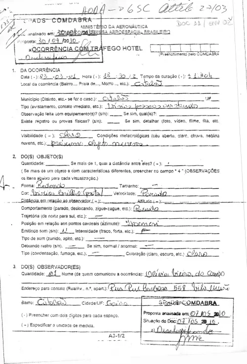 First page of BrazilianUFOFiles - BR AN BSB ARX 601