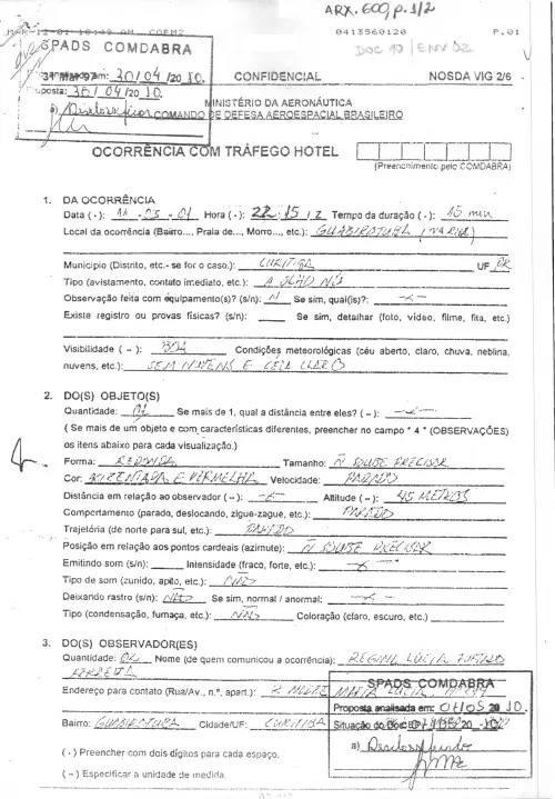 First page of BrazilianUFOFiles - BR AN BSB ARX 600