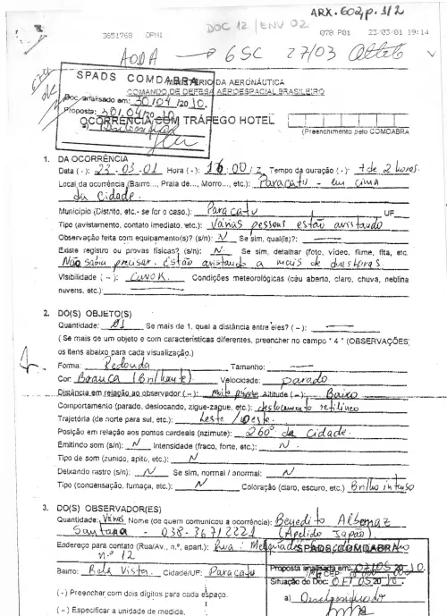 First page of BrazilianUFOFiles - BR AN BSB ARX 602