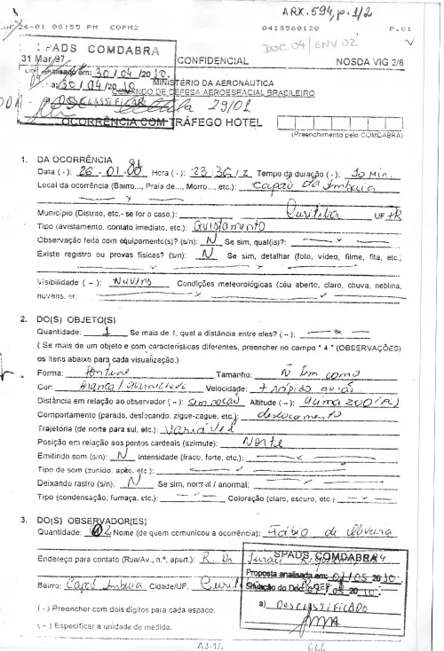 First page of BrazilianUFOFiles - BR AN BSB ARX 594
