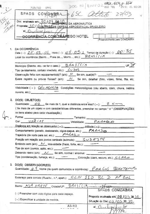 First page of BrazilianUFOFiles - BR AN BSB ARX 604