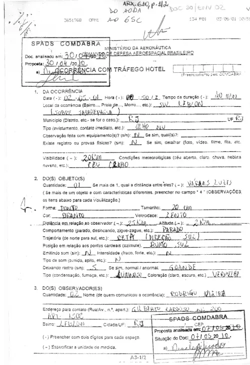 First page of BrazilianUFOFiles - BR AN BSB ARX 610