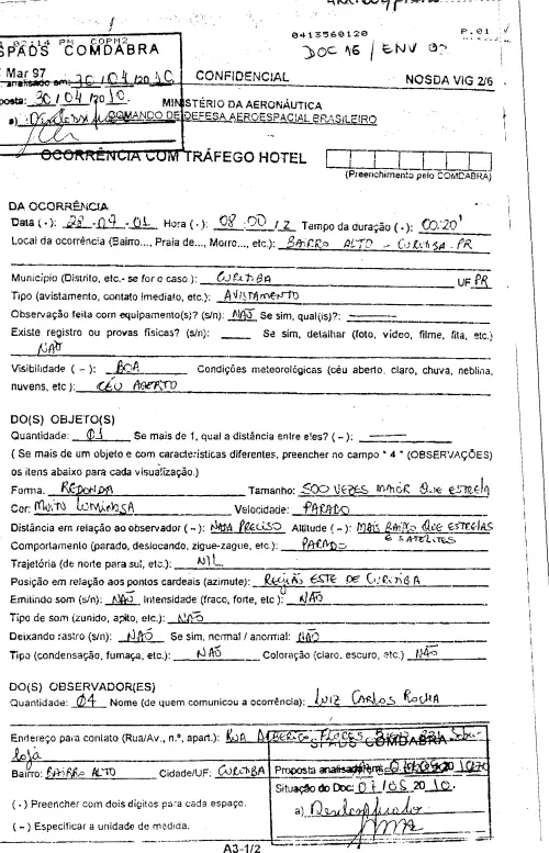 First page of BrazilianUFOFiles - BR AN BSB ARX 606