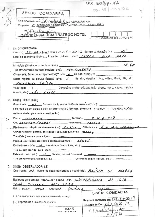 First page of BrazilianUFOFiles - BR AN BSB ARX 609