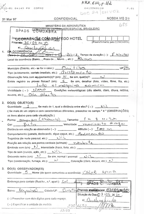 First page of BrazilianUFOFiles - BR AN BSB ARX 614