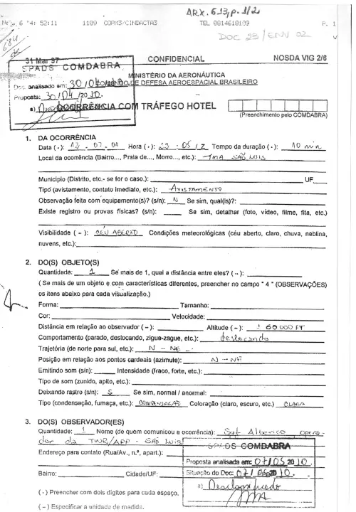 First page of BrazilianUFOFiles - BR AN BSB ARX 613