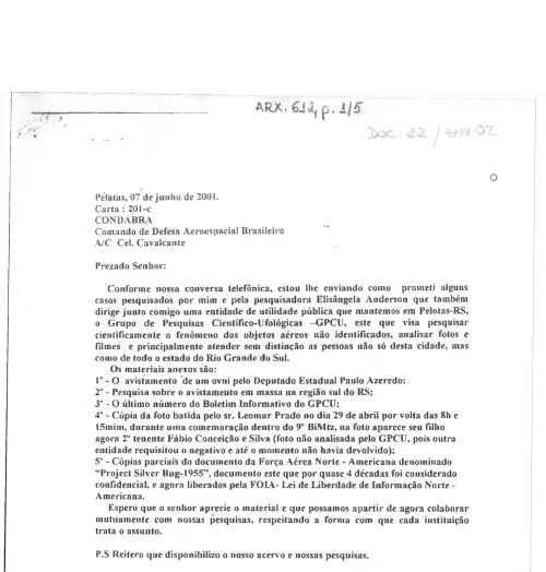 First page of BrazilianUFOFiles - BR AN BSB ARX 612