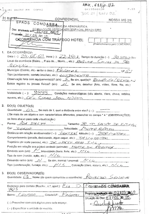 First page of BrazilianUFOFiles - BR AN BSB ARX 611