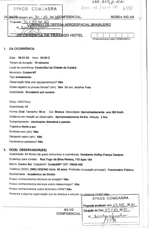 First page of BrazilianUFOFiles - BR AN BSB ARX 619
