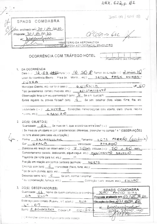 First page of BrazilianUFOFiles - BR AN BSB ARX 622