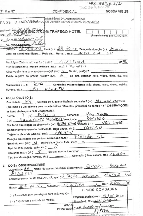 First page of BrazilianUFOFiles - BR AN BSB ARX 624