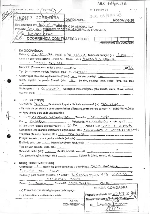 First page of BrazilianUFOFiles - BR AN BSB ARX 621