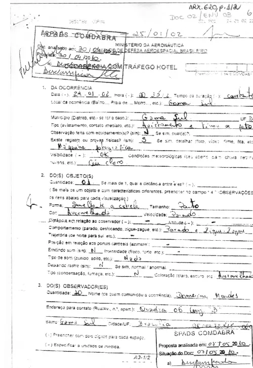First page of BrazilianUFOFiles - BR AN BSB ARX 620