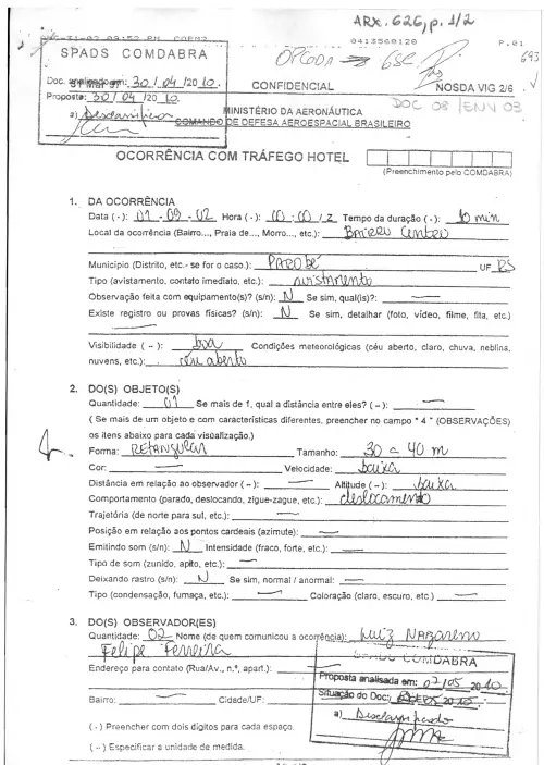 First page of BrazilianUFOFiles - BR AN BSB ARX 626