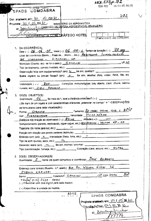 First page of BrazilianUFOFiles - BR AN BSB ARX 633