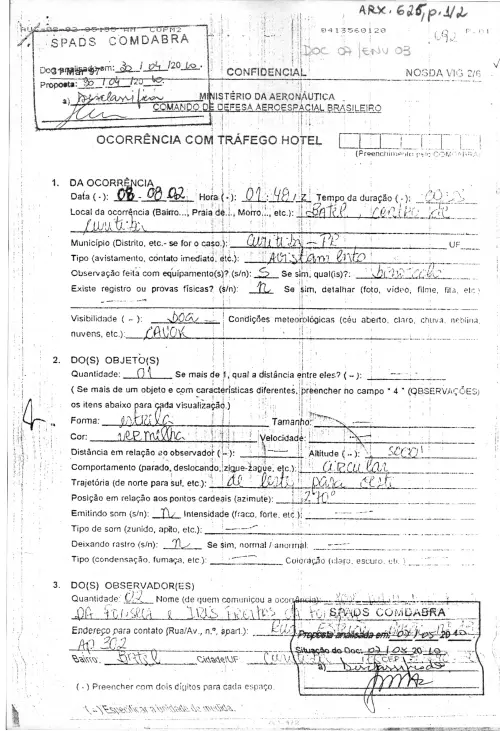 First page of BrazilianUFOFiles - BR AN BSB ARX 625