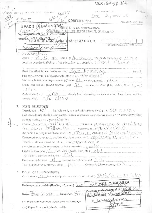 First page of BrazilianUFOFiles - BR AN BSB ARX 630