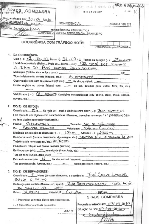 First page of BrazilianUFOFiles - BR AN BSB ARX 631