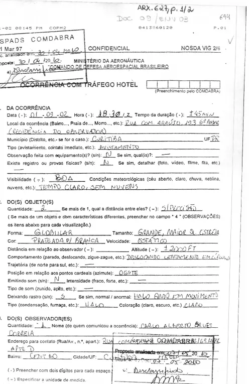 First page of BrazilianUFOFiles - BR AN BSB ARX 627