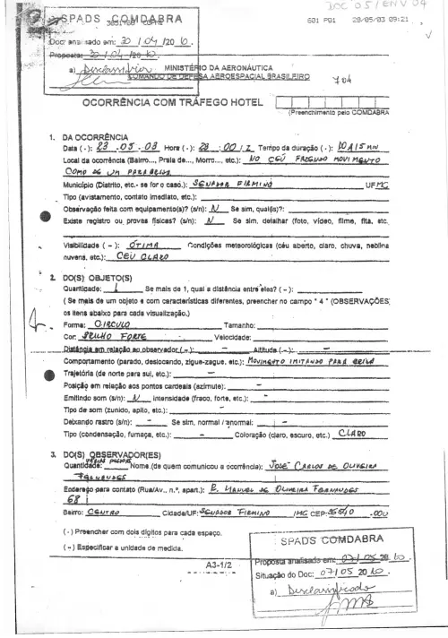 First page of BrazilianUFOFiles - BR AN BSB ARX 635