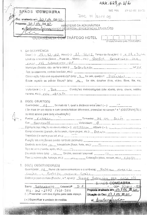First page of BrazilianUFOFiles - BR AN BSB ARX 629
