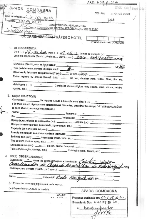 First page of BrazilianUFOFiles - BR AN BSB ARX 634