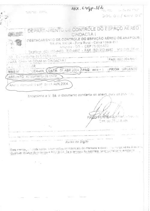 First page of BrazilianUFOFiles - BR AN BSB ARX 640