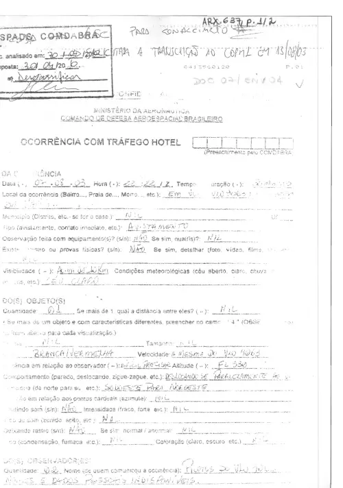 First page of BrazilianUFOFiles - BR AN BSB ARX 637