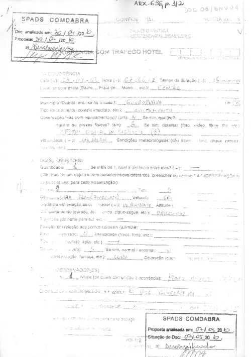 First page of BrazilianUFOFiles - BR AN BSB ARX 636